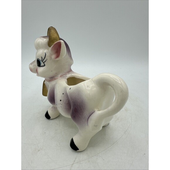 Vintage Milk Creamer Cow Pitcher Purple Pink Ceramic 1950s - Picture 9 of 16